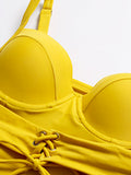 Yellow 1960s Spaghetti Strap Skirted Swimsuit