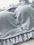 3PCS Blue Gray Ruffled Skirted Bikini Set