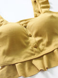 3PCS Yellow Ruffled Skirted Bikini Set