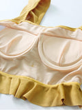 3PCS Yellow Ruffled Skirted Bikini Set