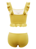 3PCS Yellow Ruffled Skirted Bikini Set