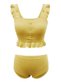 3PCS Yellow Ruffled Skirted Bikini Set