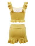3PCS Yellow Ruffled Skirted Bikini Set