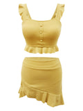 3PCS Yellow Ruffled Skirted Bikini Set