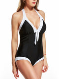 Black Halter Backless One-Piece Swimsuit