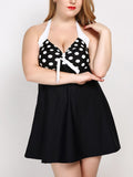 Retro Halter Polka Dot Skirted Swimsuit