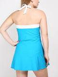 Retro Halter Stripes Skirted Swimsuit