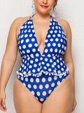 Plus Size Polka Dot Halter Swimsuit