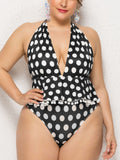 Plus Size Polka Dot Halter Swimsuit