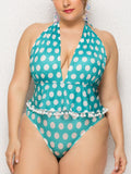Plus Size Polka Dot Halter Swimsuit