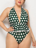 Plus Size Polka Dot Halter Swimsuit