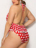 Plus Size Polka Dot Halter Swimsuit