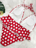 Plus Size Polka Dot Halter Swimsuit