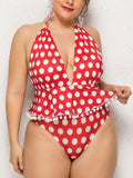Plus Size Polka Dot Halter Swimsuit