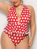 Plus Size Polka Dot Halter Swimsuit