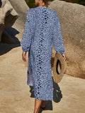 Blue Leopard Splited Cover-Up Dress