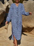 Blue Leopard Splited Cover-Up Dress