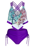 Spaghetti Strap Flower Tankini Set