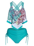 Spaghetti Strap Flower Tankini Set
