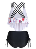 1950s Spaghetti Strap Feather Tankini Set