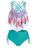 1950s Spaghetti Strap Feather Tankini Set