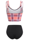 Pink Plaid Straps Bowknot Bikini Set