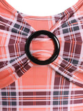 Pink Plaid Straps Bowknot Bikini Set