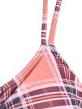 Pink Plaid Straps Bowknot Bikini Set
