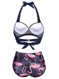 Navy Blue Flamingo Halter Bikini Set