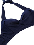 Navy Blue Flamingo Halter Bikini Set