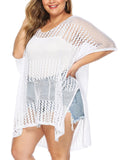 Plus Size Solid Spit Mesh Cover Up