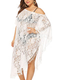 Plus Size Floral Sheer Tasseled Cover Up