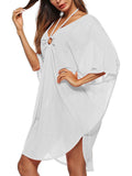 Solid Halter Bat Sleeve Mesh Cover Up