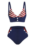 Navy Spaghetti Strap Stripes Bikini