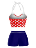 Red Blue Polka Dot Halter Bikini Set