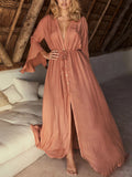 Lace-Up Flouce Sleeve Cover Up