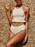 White Lace-Up Halter Bikini Set