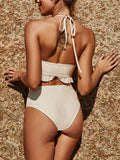 White Lace-Up Halter Bikini Set