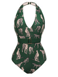 Green 2PCS Jaguar One-piece Swimsuit & Pants
