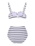 [Plus Size] Striped Bow-knot Pleated Retro Strap Swimsuit