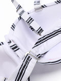 [Plus Size] Striped Bow-knot Pleated Retro Strap Swimsuit