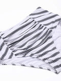 [Plus Size] Striped Bow-knot Pleated Retro Strap Swimsuit