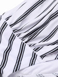 [Plus Size] Striped Bow-knot Pleated Retro Strap Swimsuit