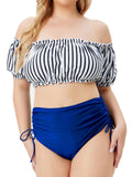 [Plus Size] Stripe Crop Top & Blue Bikini Bottoms