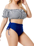[Plus Size] Stripe Crop Top & Blue Bikini Bottoms