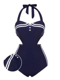 [US Warehouse] Navy Blue 1930s Halter One-piece Swimsuit