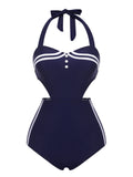 [US Warehouse] Navy Blue 1930s Halter One-piece Swimsuit