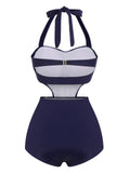 [US Warehouse] Navy Blue 1930s Halter One-piece Swimsuit