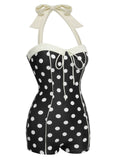 [US Warehouse] Black 1950s Polka Dots Halter Swimsuit