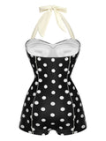 Black 1950s Polka Dots Halter Swimsuit